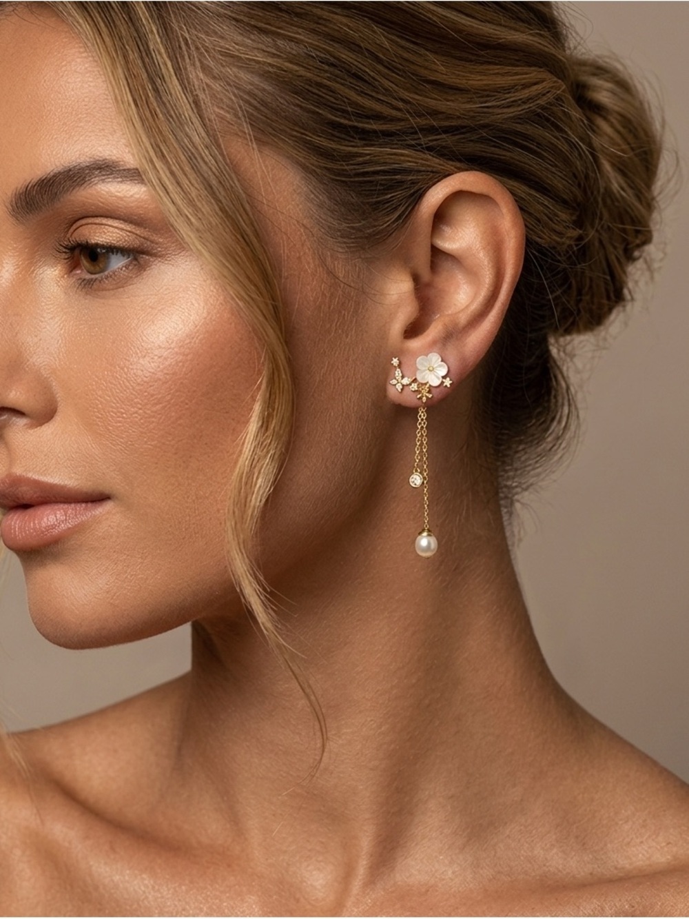 14k Gold Plated Pearl Drop Dangle Earrings for Women